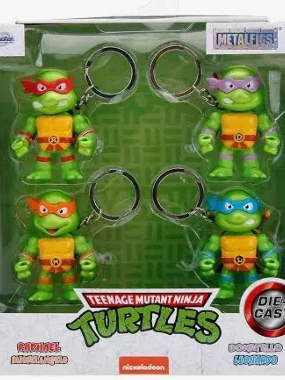 NIB TMNT Nickelodeon Teenage Mutant Ninja Turtles Metalfigs Keychain Set 4-Piece